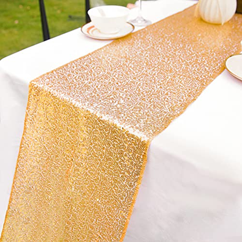 Tischl?Ufer Glitzer rund Pailletten Stoff f¨¹r Hochzeit Geburtstag Party Babypartys Tischdecke Dekoration 30 x 270 cm(Gold 1pack)