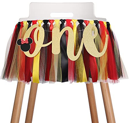 Mouse Highchair Banner Decoration for Baby - 1st First Birthday Banner, High Chair Fabric Garland Party Supplies, Red Yellow Black, Photo Props, Handmade