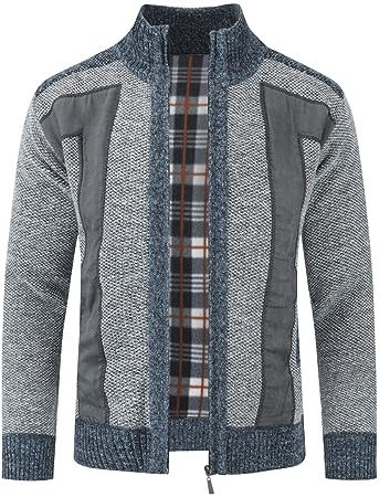 Allthemen Cardigan da Uomo con Collo Alto e Cerniera Maglione Foderato Grosso per l'inverno Grigio Chiaro L