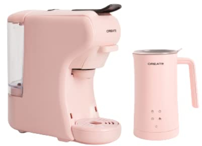 CREATE / PACK POTTS + MILKFROTHER/Cafetera Multicápsula Express y Espumador calentador de leche color Rosa