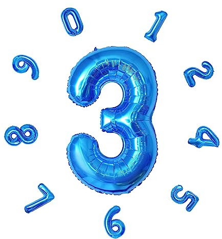 Zahlen Luftballon ca.101cm, Folienballon Zahl 3 Blau, Helium Folienballon für Geburtstagsdeko, Party Deko,Neujahrsdekoration, Jubiläumsdekoration, Hochzeitsdeko (Blau, #3)