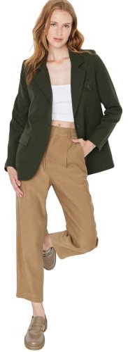 TRENDYOL Damen Trendyol Damen Regular Zweireihig Plain Webstoff Blazer Coat, Khaki, 36 EU