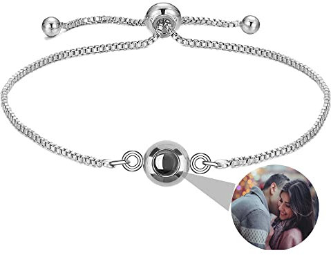 Nergaebe Benutzerdefinierte Foto Armband personalisierte Foto Projektion Armband Box Kette Kreis Foto Armbänder mit Bild im Inneren für Frauen/Männer/Paar/bester Freund