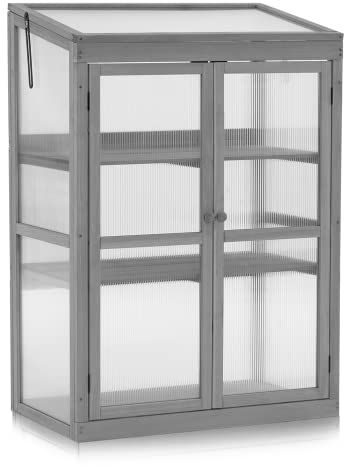 M MCombo Serre en bois pour balcon et jardin - Petite serre - Résistante à l'hiver - 46 x 76 x 110 cm - 0760 (gris)