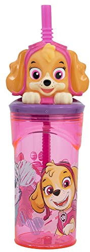 Stor Vaso Infantil Reutilizable con Pajita y Tapa con figurita 3D y Capacidad de 360 ml de La Patrulla Canina Chicas