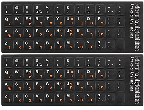 PATIKIL 2Pcs Hebrew Keyboard Stickers PC Keyboard Stickers Black Background Orange Lettering for Computer Laptop Notebook Desktop