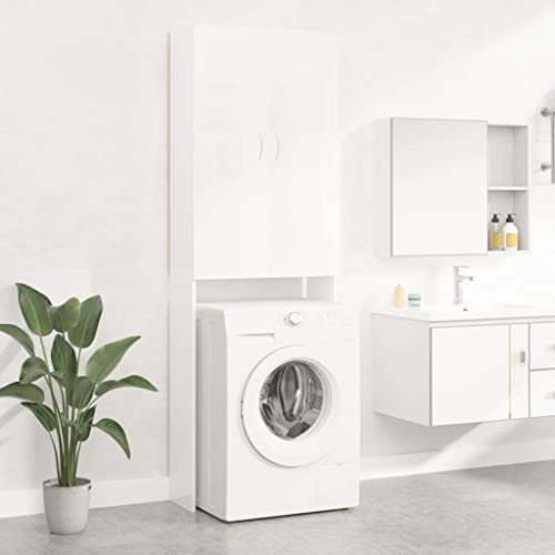homiuse Armario de Lavadora Blanco Brillante 64x25,5x190 cm Mueble Ropa Sucia Mueble Lavadora Almacenaje Mueble Encima Lavadora Armario Lavadora Exterior Mueble sobre Lavadora Muebles Lavadora