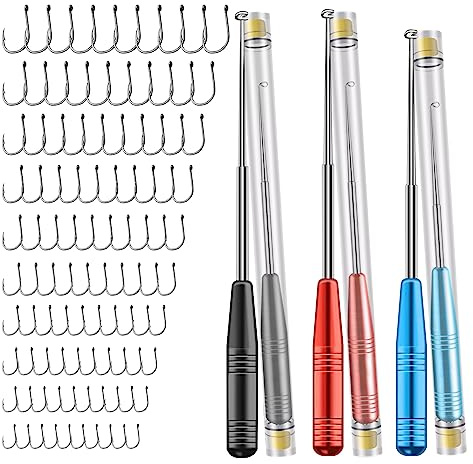 Yauhar 304Pcs Fish Hook Remover and 10 Sizes High Carbon Steel Barbed Fishing Hooks with Holes, Barbed Circle Hooks Fishing Fishhooks Eyed Fishing Hooks for Lures Baits Saltwater Freshwater
