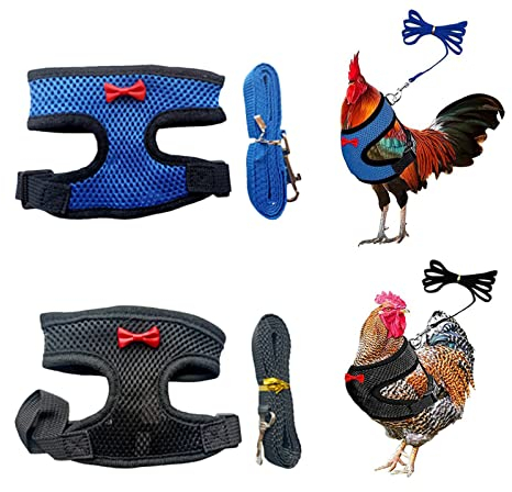 2 Stück Hühnergeschirr mit Leine, Verstellbares Hühner-Geschirr mit Leine, Atmungsaktiv Hühnerwestem, Trainingsgeschirr Haustiergeschirr für Huhn, Henne, Ente Oder Gans Lauftraining
