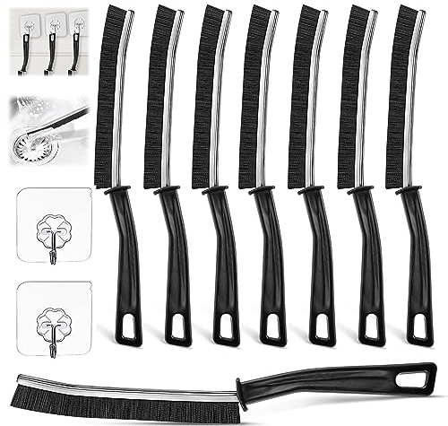 HZMJDHZM 8 Piezas Cepillo para Limpieza de Grietas, Cepillo de Limpieza de Hendiduras Cerdas Duras con Gancho, Cepillo Huecos de Ranura de Mano, Cepillo Limpiar para Ventanas, Cocina, Baño
