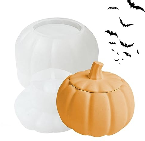Imtrub kürbis Silikonform Gießform Kürbis Kerzenhalter mit Deckel, Halloween Silikon Gießform Epoxidharz, Storage Box Resin Mold, Kürbis Epoxid Form für Halloween Kerzenhalter Schmuck Schachtel