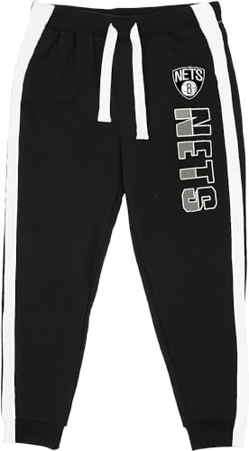 NBA Youth 8–20 schwarze Fleece-Hose mit Primär-Logo, Wordmark, Step Up Jump Ball Stripe, Brooklyn Netze, 14-16