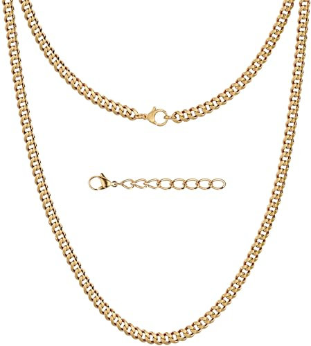 Silvadore Mens Gold Chain Necklace (4mm,20in) - Real 18ct Gold Plated Stainless Steel Cuban Link Chain for Men Necklace Curb - Non-Tarnish Waterproof Jewellery Gift - (Velvet Pouch)