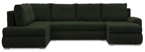 Mebligo - Ecksofa mit Schlaffunktion und Bettkasten Tokio II PRO, 300 cm Breit, Wohnzimmer Eckcouch Ottomane Links, Sofa Cord mit Bettfunktion - Sofa Dunkelgrün (Poso 014)