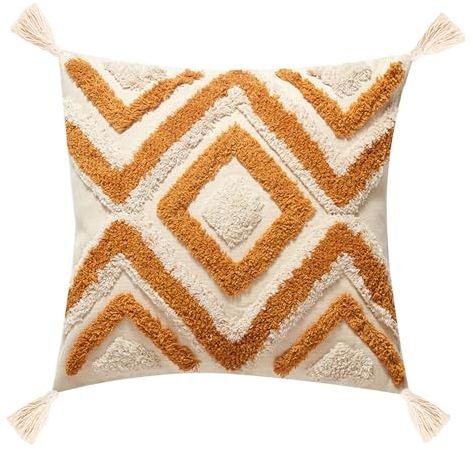 YULUOSHA Dekorative Boho Kissenbezug,Boho Kissen Beige Deko Baumwolle Dekokissen Marokko getuftete Kissenhülle Kissenbezüge Quaste für Sofa Schlafzimmer Wohnzimmer Dekor (45 x 45 cm, G, 1)