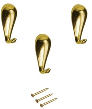 Ganci a Goccia per Quadri in zama con Chiodi - Dimensioni mm 27 x 14 - Confezione da 3 pezzi - Ganci per Appendere Quadri al Muro - Oro