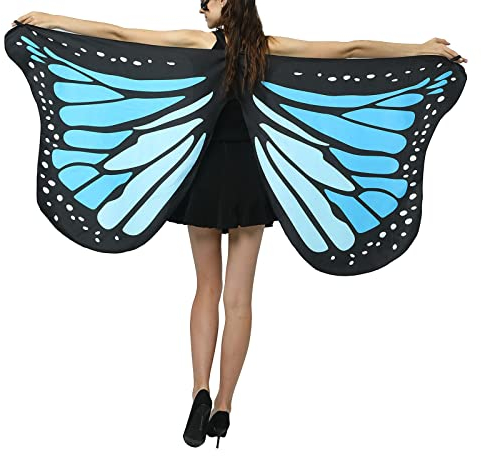 Schmetterling Kostüm Damen -Schmetterlingsflügel Erwachsene Bunt Feen Flügel Spitzen Maske Faschingskostüme Schmetterlings Umhang Verkleidung Frauen Feenflügel Schal Poncho Party Cosplay Karneval