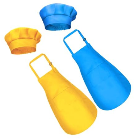 DIKACA 2 Set set di abbigliamento per pittura a guazzo per bambini cappello chef cappello da chef cappello da panettiere per bambini bambino grembiule da pittura disegno pittura camice