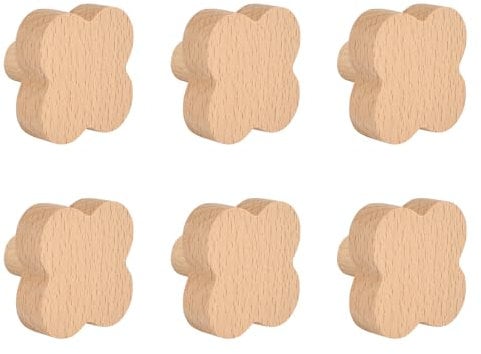 MOROBOR 6 PCS Four-Leaf Clover Shaped Wooden Knobs Single Hole Beech Wood Handles Wood Cupboard Cabinet Handles Knobs for Chest of Drawers with Screws
