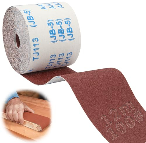 SWTYExt Schleifpapier Rolle 100 Körnung Schleifpapier Fein 100mmx12m Nassschleifpapier Verschleißfest Sandpapier Aluminiumoxid Schmirgelleinenrolle mit Textilbasis für Handschleifer Schwingschleifer