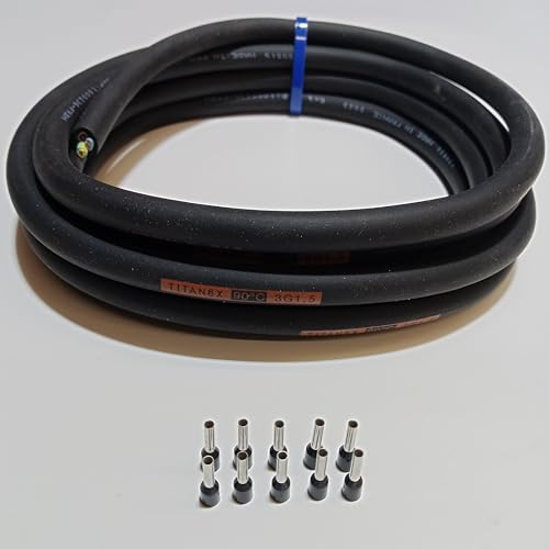 TITANEX H07RN-F 3x1,5 mm² (3G1,5) Gummikabel, Baustellenkabel, Campingkabel für den Außenbereich 5-100m inkl. 10 Aderendhülsen (10 Meter)