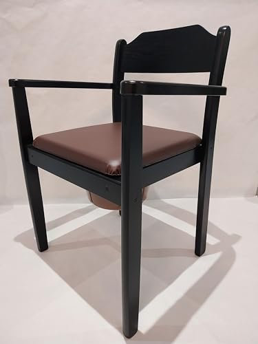 Perla Hygienischer Toilettenstuhl, Nachtstuhl, Holz, herausnehmbarer Eimer mit Deckel, Stuhltoilette fur Erwachsene aus massivem Buchenholz, zertifizierte Toilettenhilfe fur senioren (Schwarz)