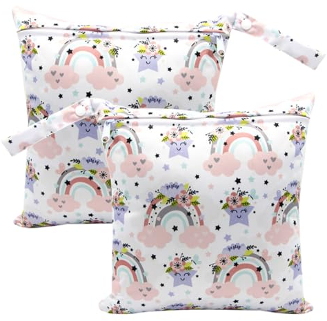 Reccisokz 2 Stück Wet Bag Stoffwindeln,wasserdichte Wickeltaschen,Nassbeutel Kindergarten,Kinder Schwimmen Camping Reisen Fitnessstudio Fitness Strand