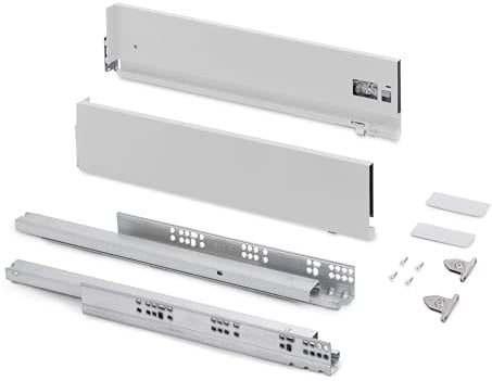Emuca - Schubladen-Kit für Küche und Bad mit 3D-Regelung, Höhe 131mm, Tiefe 300mm, 40 Kg, sanftes Schließen, Panels nicht enthalten, Stahl, Weiß