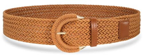 VONMELLI Frauen geflochtener Rattan breiter Gürtel gewebter Taillengürtel mit Halbkreisschnalle für Sommerkleid Jeans Hosen Braun L