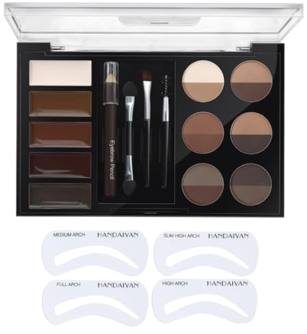 KARLOR Paleta de Color de Cejas Todo en 1 - 12 Polvos, 5 Geles, 1 Lápiz, 3 Cepillos, 3 Plantillas - Maquillaje y Delineador de Ojos