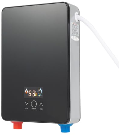 Scaldacqua istantanea elettronico, indicatore di temperatura digitale a LED, scaldabagno istantaneo con per cucina, bagno, casa, 220 V, 6500 W (nero)