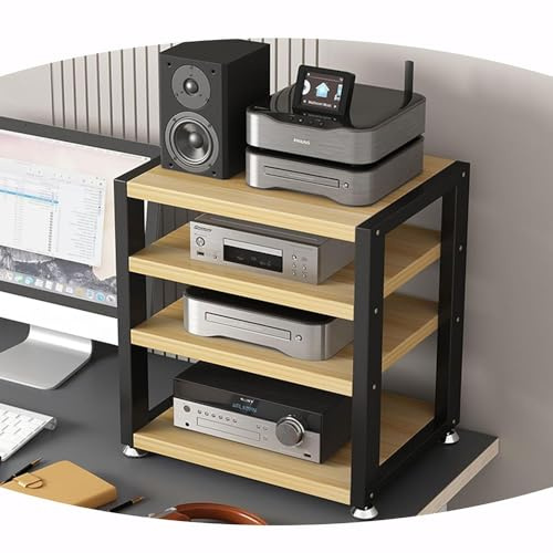 HAEKEBC 3-stufiger Desktop Verstärker HiFi-Rack AV-Medienständer Holzregal Stereo Rack Ecke Büro Unterhaltung Stereo-Komponenten Schrank(Light Walnut,4 Tier)