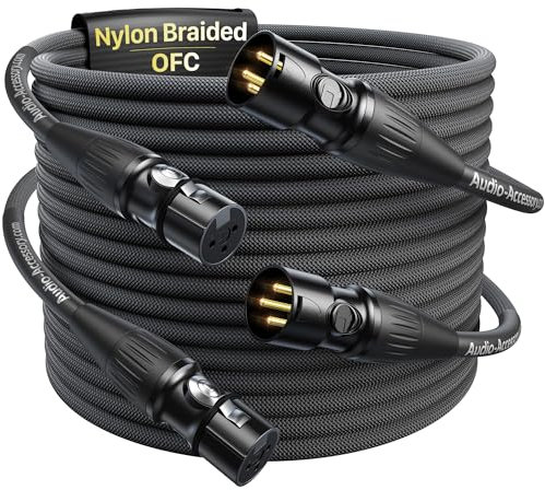 XLR Cables 6M 2 Pack, Professional Gold-Plated Rean Connectors from Neutrik, Kevlar-Reinforced Nylon Braided, Balanced and Shielded Mic Cable for PA Systems, Mixers, Amplifiers, Male to Female