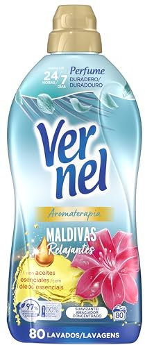 Vernel Suavizante Concentrado para la Ropa Maldivas Relajantes, para una experiencia aromática durante 24 horas y hasta 7 días, suavizante líquido, 1440ml