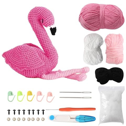 Lifemaison Schwein Einsteiger Häkelset für Anfänger mit kinderleichtem Garn,Hilfsmitteln & Schritt-für-Schritt Videoanleitung,Flamingo Häkel-Starterset,für Erwachsene Kinder Geschenk DIY-Handarbeiten