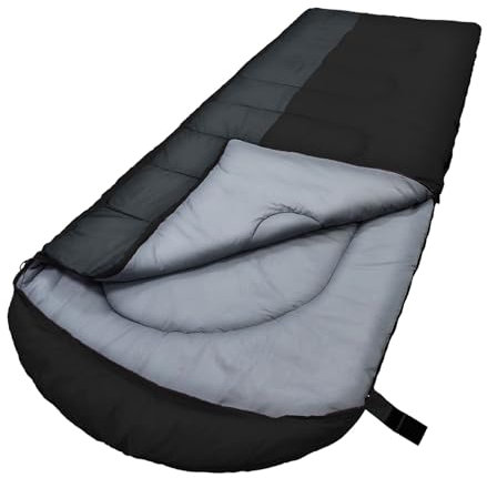 WKFAMOUT XL Schlafsack Outdoor 10℃ Deckenschlafsack für Erwachsene Maschinenwaschbar Schlafsäcke 3–4 Jahreszeiten mit Kompressionssack Camping Wandern 220x85CM Schwarz