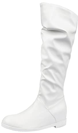 Stivali alti da donna con tacco largo polpaccio comodo suola piatta colore al ginocchio stivali da pioggia glitter per donna metà polpaccio, bianco, 39.5 EU