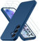 Coque pour Samsung Galaxy A55 5G, avec 3 Pièces Verre trempé Protection écran, Couche Intérieure Douce, Mince Souple Silicone Étui Protection Antichoc Bumper Housse TPU Téléphone Case Cover, Bleu