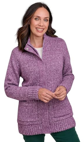 Chums Ladies Fleece Lined Cosy Knit Cardigan with Stud Fastening | Women's Marl Effect Knitwear, Full Zip & Studs, Two Patch Pockets (Approx. 30.5 inch length)