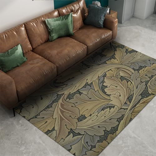 OLLIAR Home Moderne Bauernhaus Bereich Teppiche Botanische Blätter Muster Boden Teppich rutschfest Niedrigflor Gummi Rückseite Indoor Akzent Teppich Faltbar 100x150cm