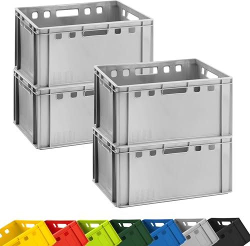 BURI 4x Fleischkiste E3 Metzgerkiste 60x40x30 cm lebensmittelecht, robust, stapelbar - Eurokisten Lagerkisten Stapelkiste aus Deutschland (Grau)