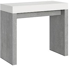 Console Extensible 90x40/300 cm Roxell Mix Dessus Frêne Blanc - Structure Gris Béton