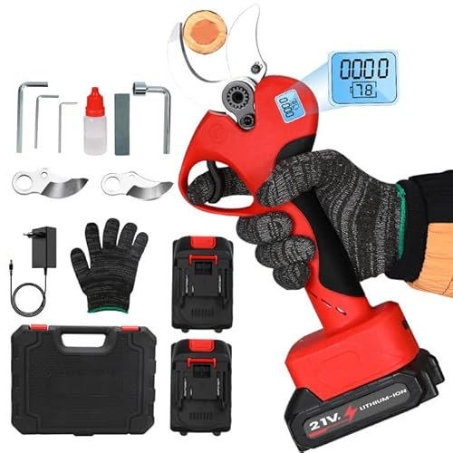 Akku Astschere, 40mm Elektrische Gartenschere, 21V Elektrische Gartenschere,Elektrisch Garten Schere mit LED-Schnittzählerm, Geeignet für Zweige Sträucher Stämme