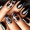 24Pcs Black Rose French Tip False Nails Medium, Solid Color Flower Press on Nails Coffin, Natural Removable Full Cover Fake Stick on Nails in 12 Sizes, Manicure Kit for Women Girls Daily Wear