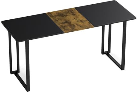 COSTWAY Mesa Escritorio Industrial 160 x 60 cm, Marco Metálico, Mesa Gaming, Escritorio Grande para Conferencia Despacho Oficina Cocina, Marrón Rústico y Negro