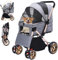 DWVO Hundebuggy 3 in1 Hundebox Transporttasche, Faltbar klappbar Katzenwagen Bis 22kg, 360° Verschleißfeste EVA-Räder, Ablagekorb, Netzfenstern, 58,5x76x105cm, hundewagen für kleine hunde (Grau)