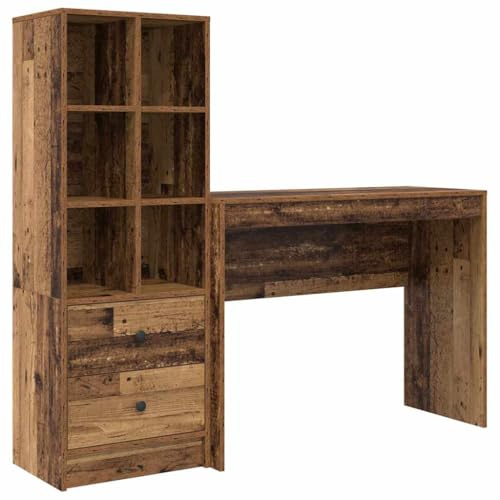 vidaXL Schreibtisch mit Stauraum Alte Holzoptik Spanplatte Kompaktes Design für Home Office Schreiben Lernen Arbeiten Multi Arbeitsplatzlösungen