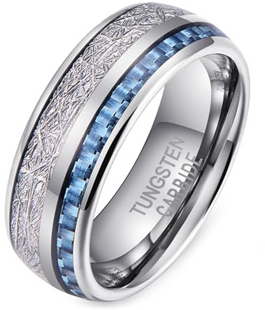 Calefee Herrenringe Schlicht Ehering, Ring Wolfram Personalisiert Bandring Breit 8 mm mit Carbon, Größe 52