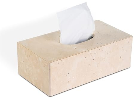 HAMAKAWA Kosmetiktuchbox Marmor, Kosmetiktücher Box Naturstein, Beige Tissue Box Rechteckig 25,5x14,5x9 cm