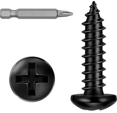 Boltmax 100 Stück Blechschrauben Schwarz M3 x 16mm, Holzschrauben, Schrauben Schwarz Flachkopfschrauben mit Bohrer, Selbstschneidende Schrauben Kreuzschlitz für Holz & Metall